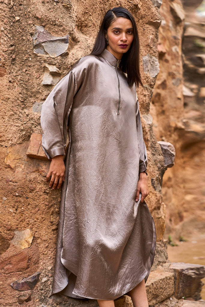 ZIP NECK SATIN MIDI - dash and dot dash and dot