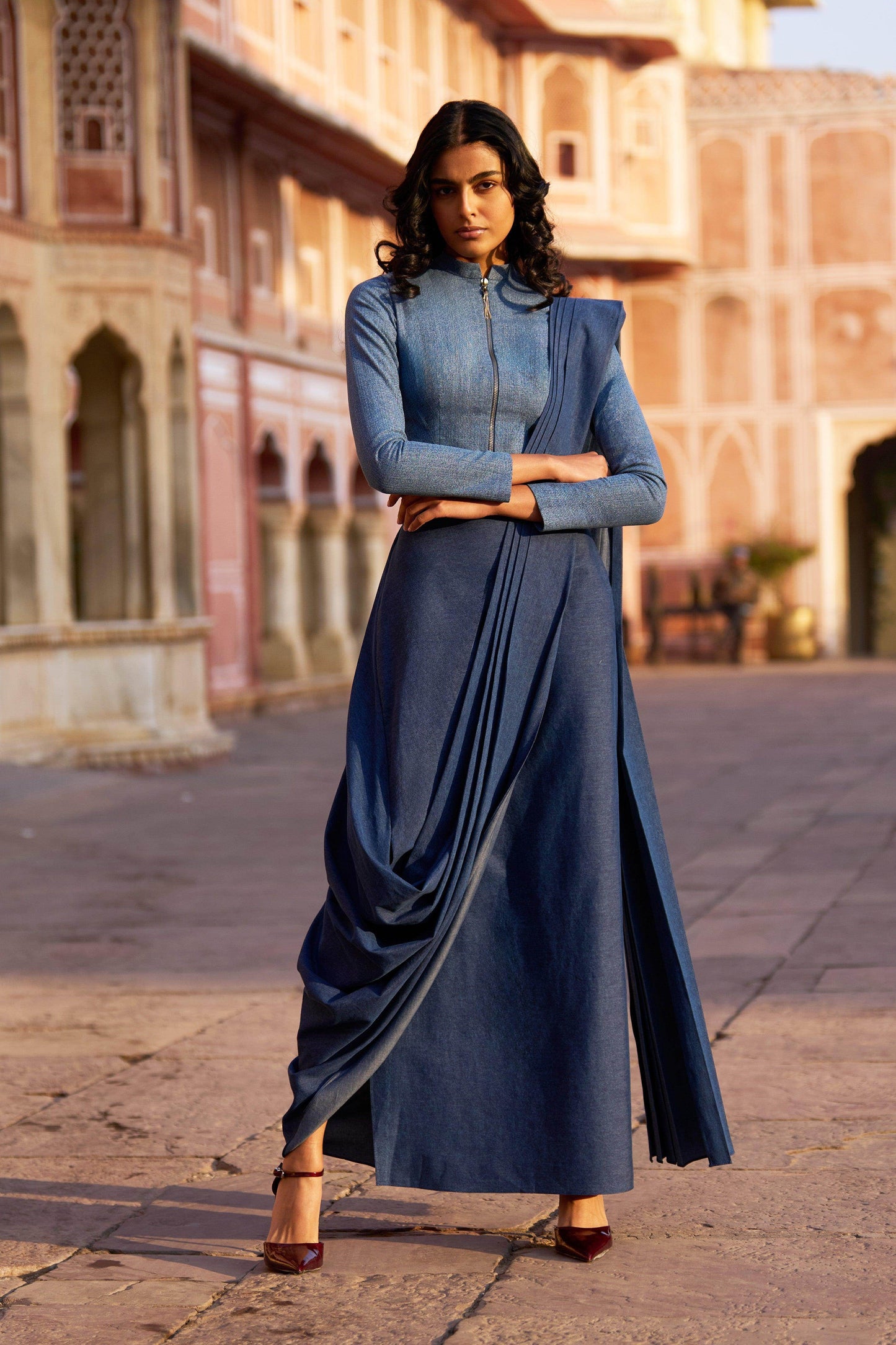 DENIM ZIP SHIRT AND SARI SKIRT - dash and dot