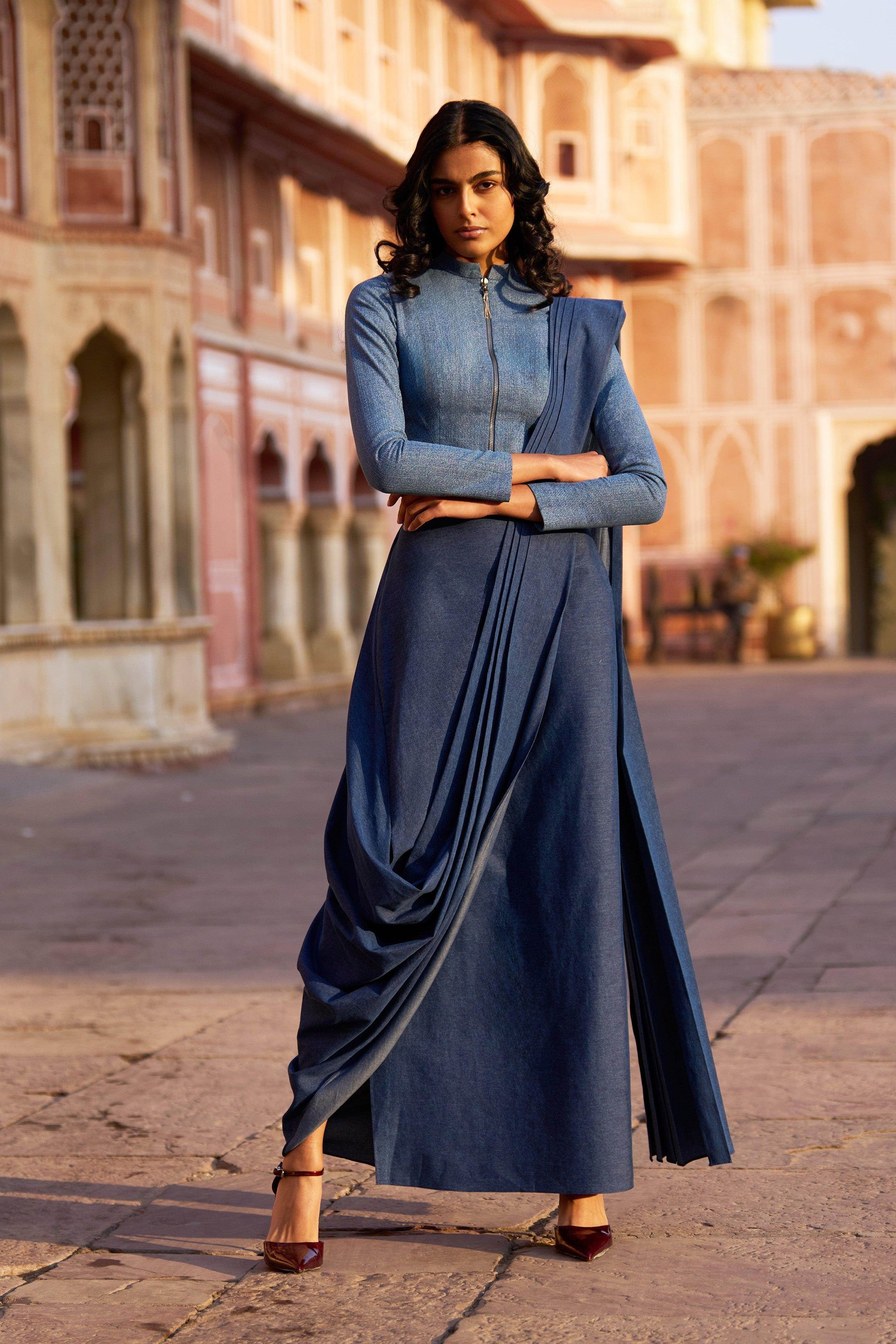 DENIM ZIP SHIRT AND SARI SKIRT - dash and dot