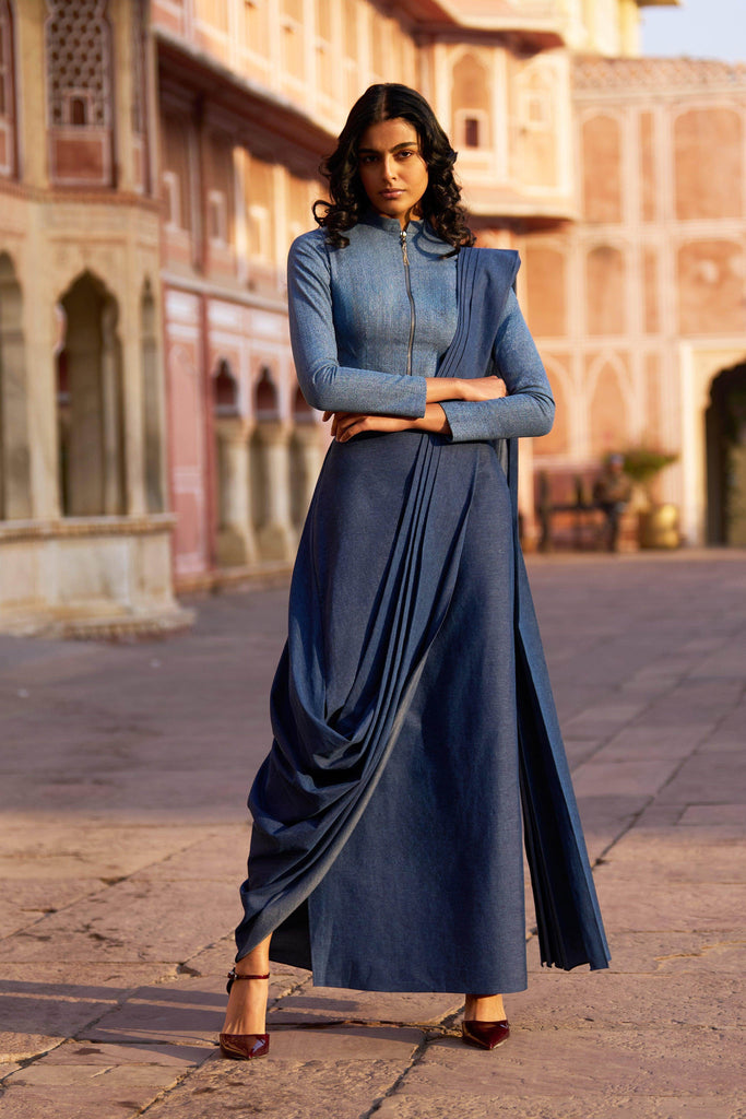 DENIM ZIP SHIRT AND SARI SKIRT - dash and dot dash and dot