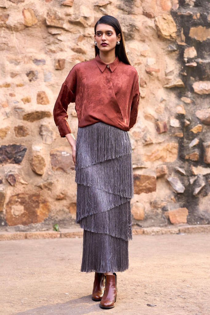 CASCADING FRINGE MAXI SKIRT - dash and dot dash and dot