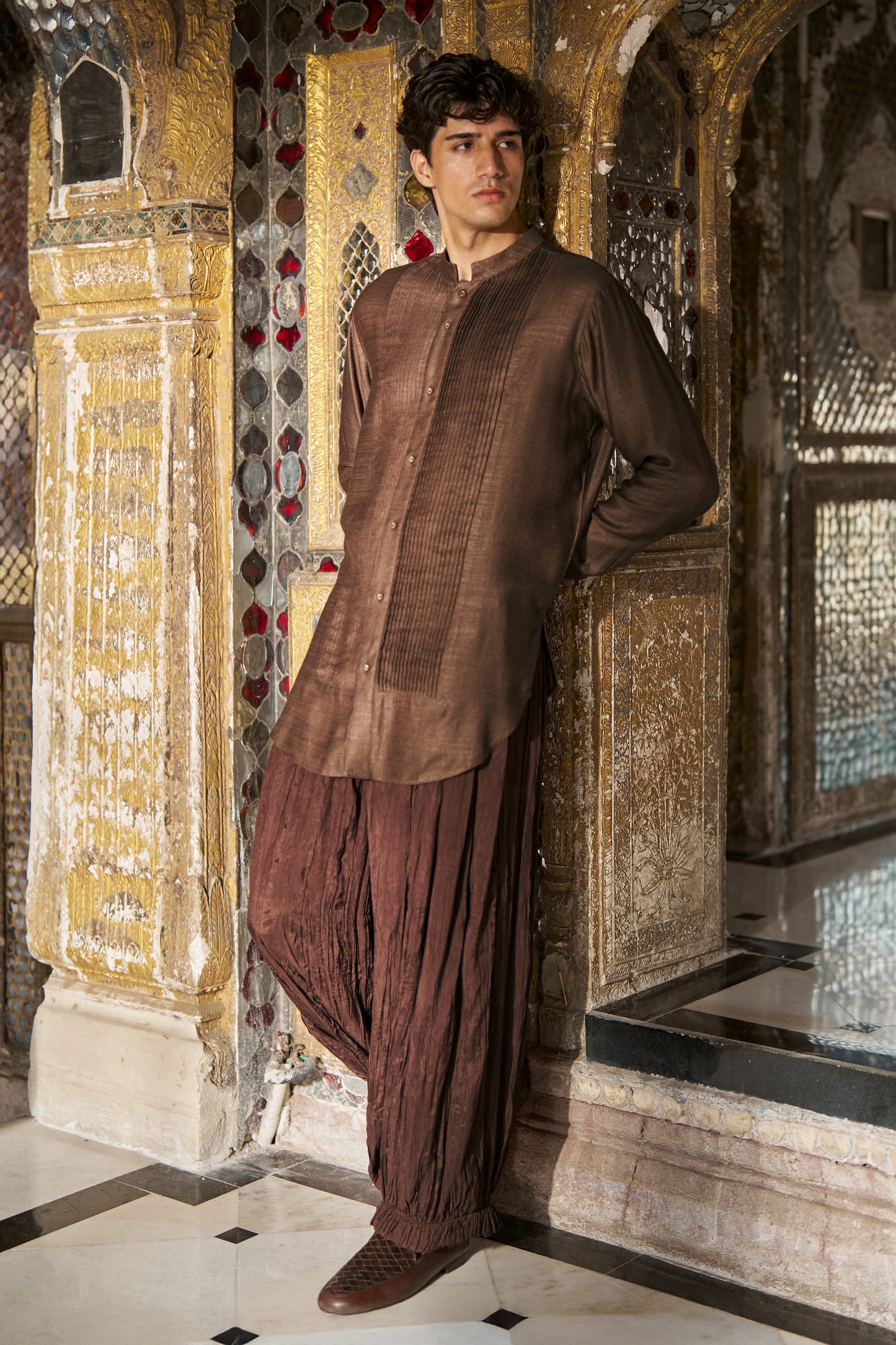 PINTUCK LONGLINE SHIRT AND CRUSHED CRINKLED PANT