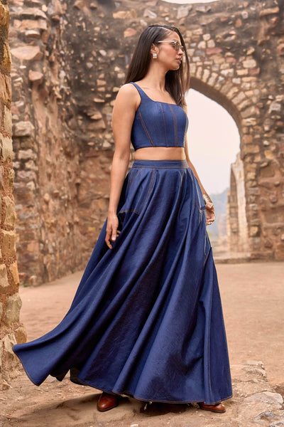 DENIM CORSET AND MAXI SKIRT SET - dash and dot