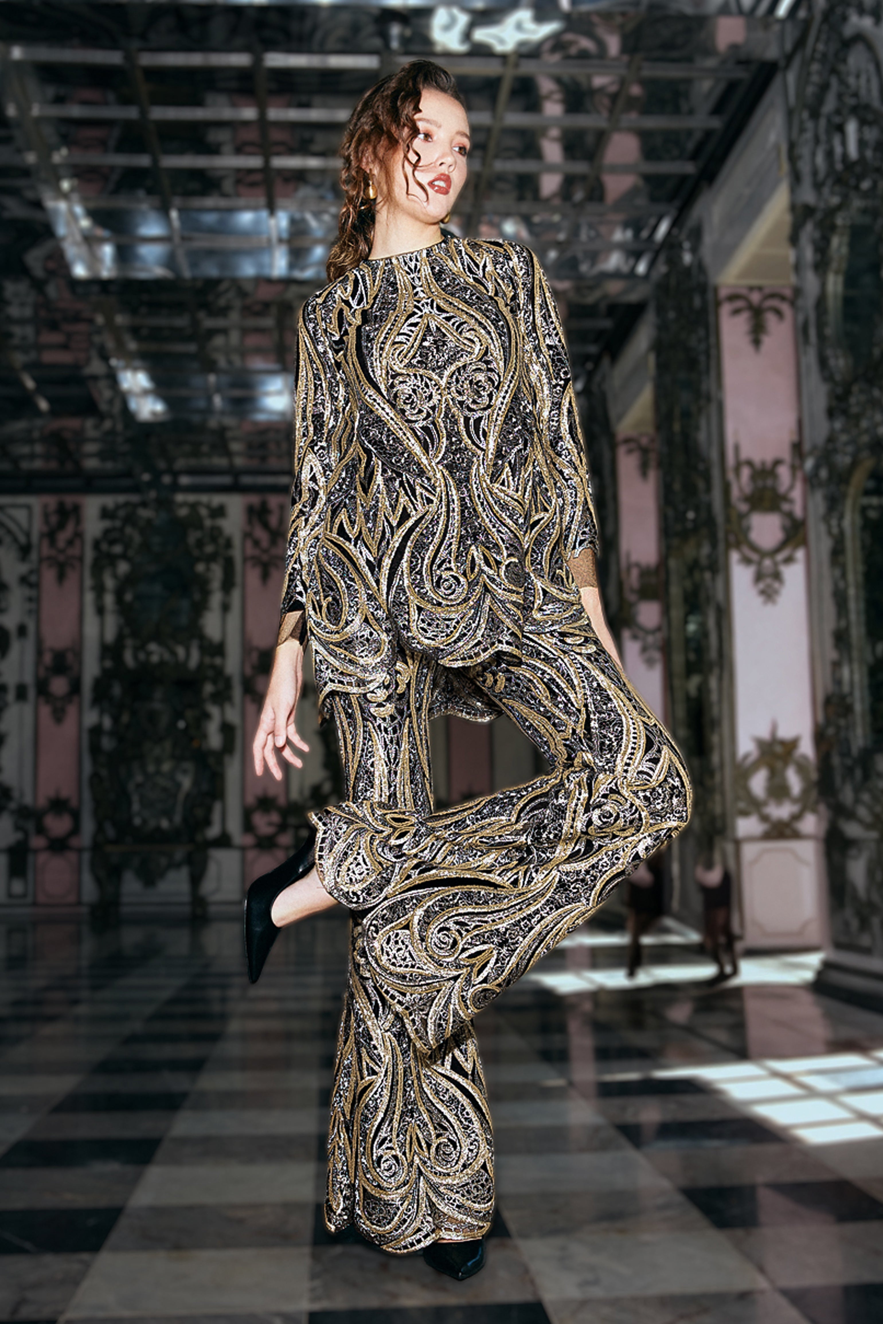 Dash and Dot - GOLD EMBROIDERED FLARED PANT SET | Online Store