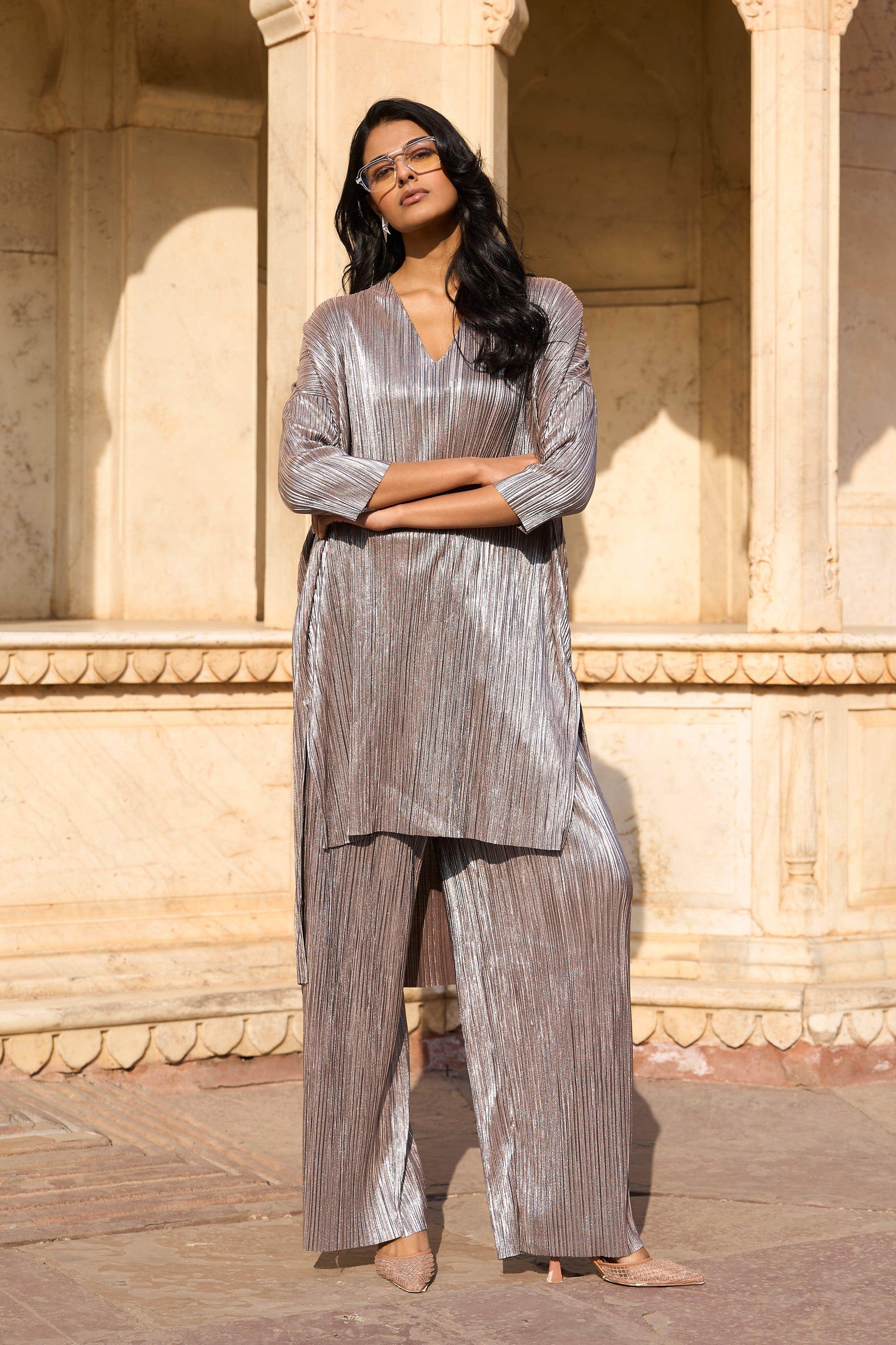 PLEATED LAMÉ SET - dash and dot