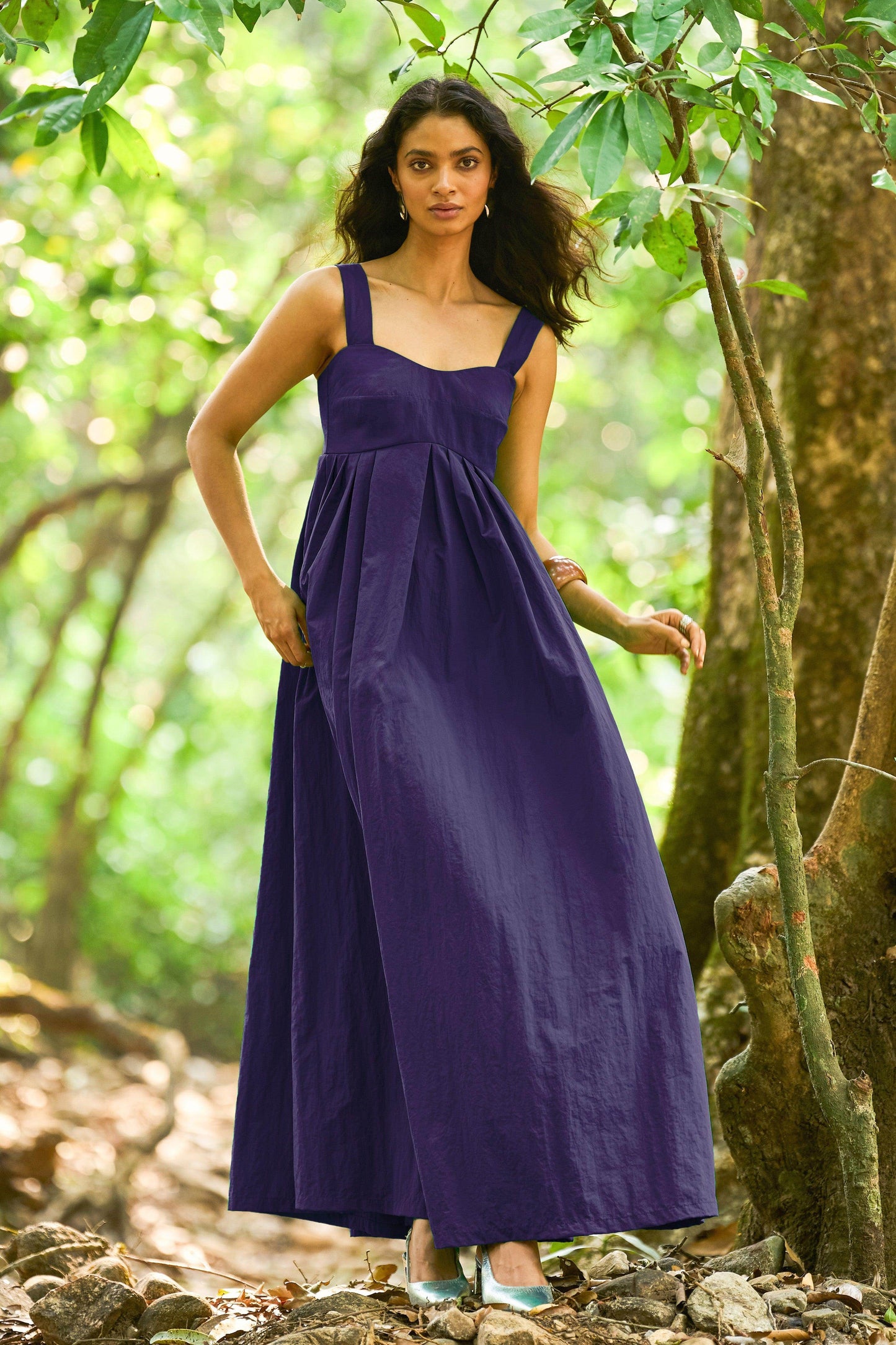 NAVY FLARED GOWN - dash and dot