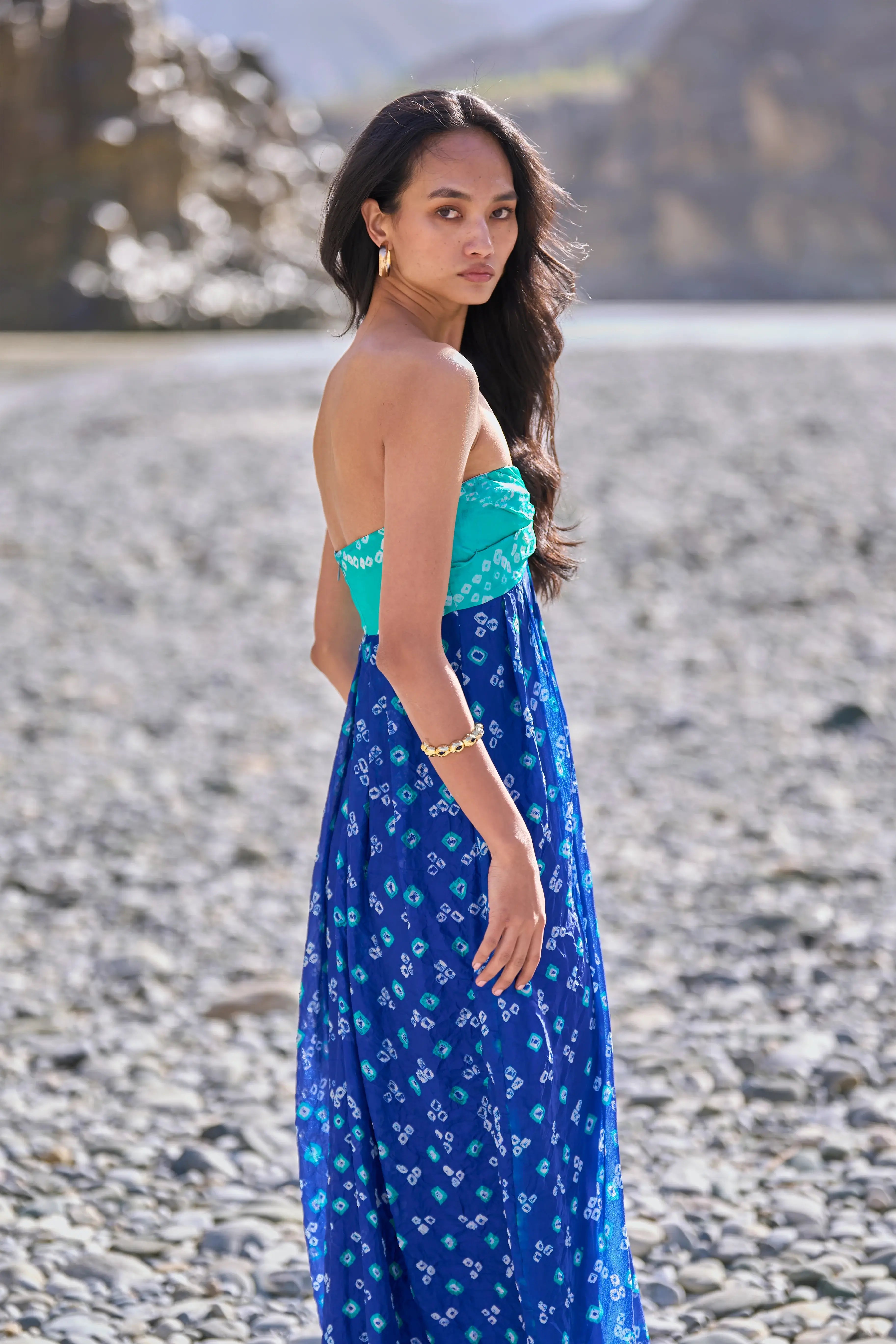 bandhani print maxi dress Dash and Dot - BANDHANI DRAPED DRESS