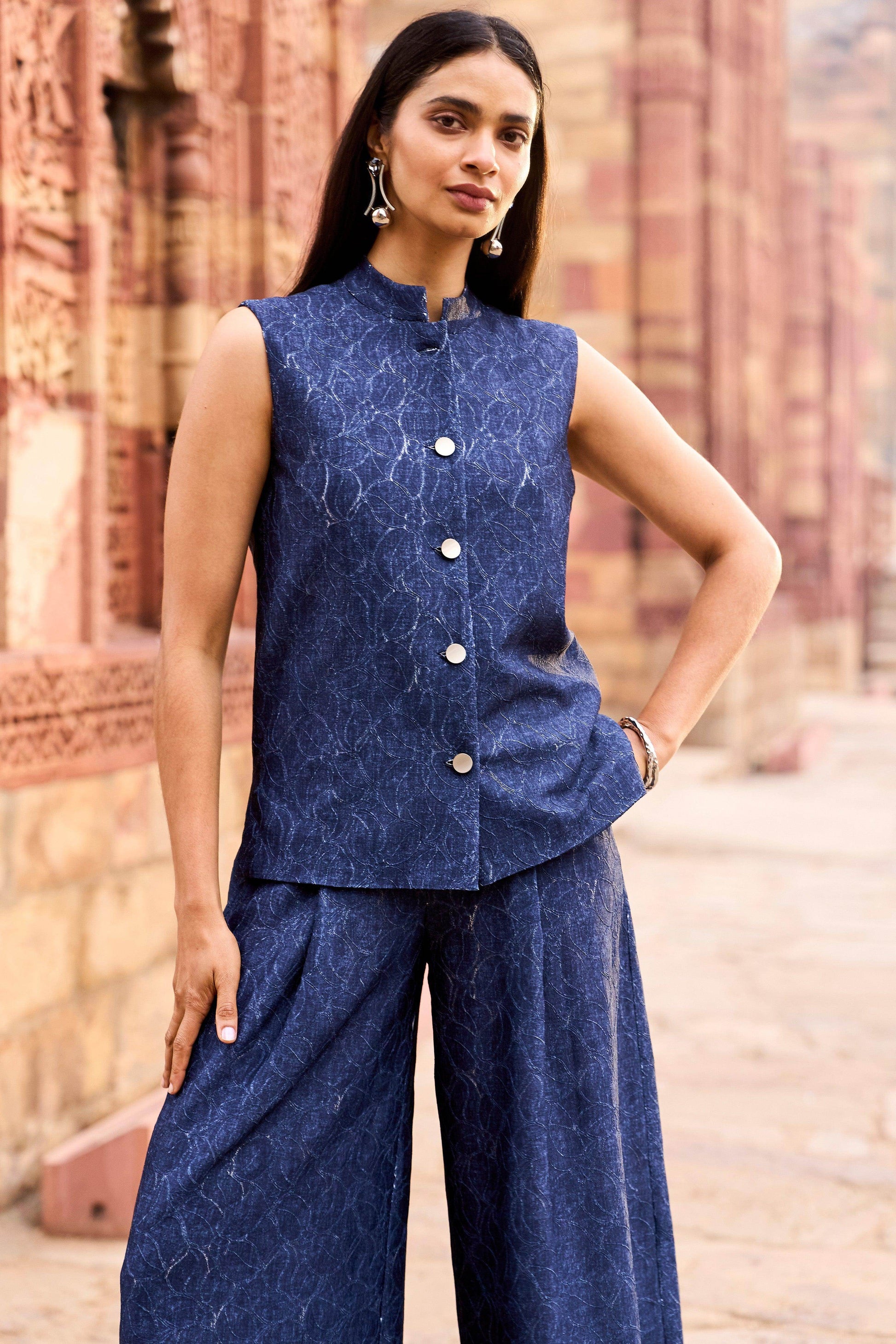 DENIM LACE WAISTCOAT AND PANT SET - dash and dot