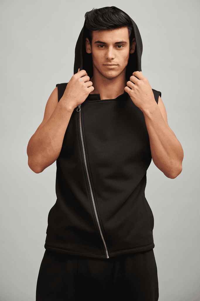 SLEEVELESS CROSS ZIP HOODIE CROP JOGGER SET - dash and dot dash and dot