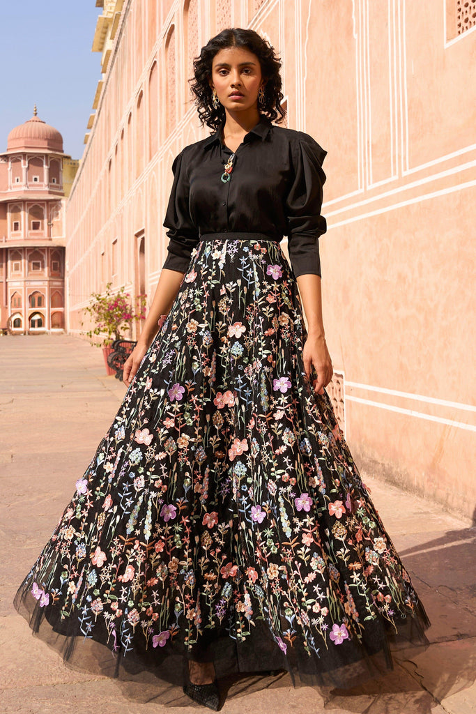 3D FLORAL MAXI SKIRT AND CHAIN NECK SHIRT - dash and dot dash and dot