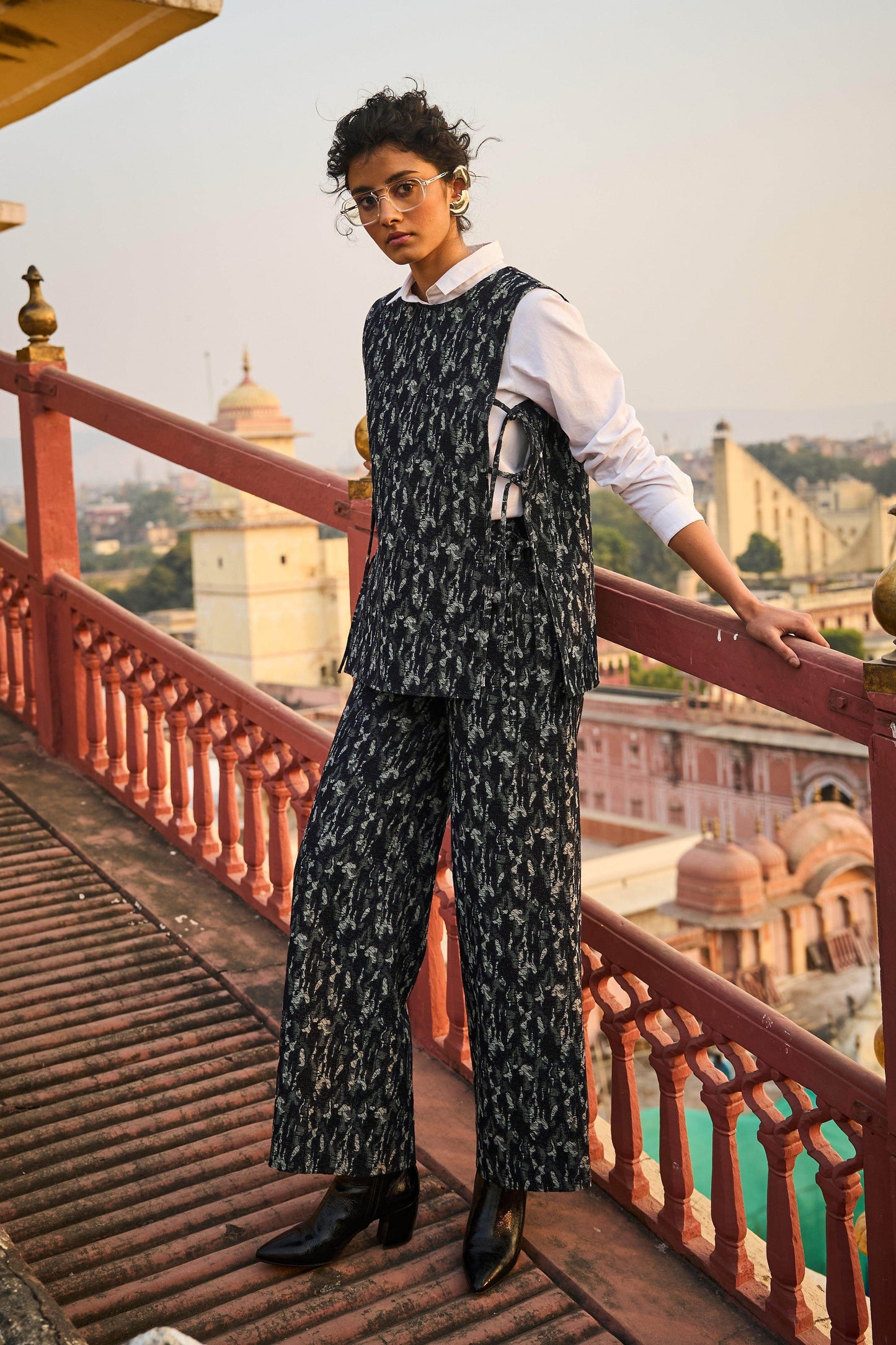 DENIM JACQUARD OVERLAY AND PANT SET - dash and dot