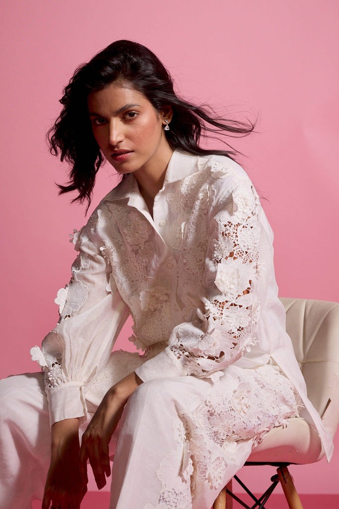 SILK LINEN LACE PANT SET - dash and dot dash and dot