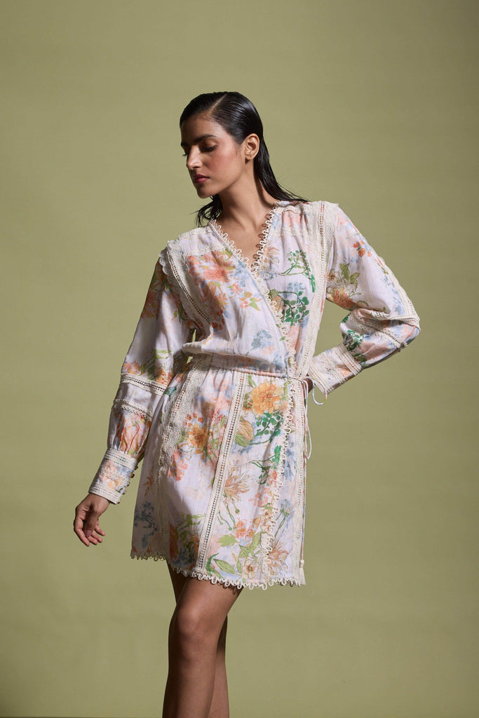 LACE LINEN WRAP DRESS - dash and dot dash and dot