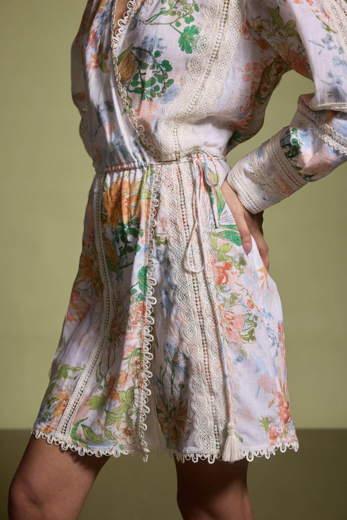 LACE LINEN WRAP DRESS - dash and dot dash and dot