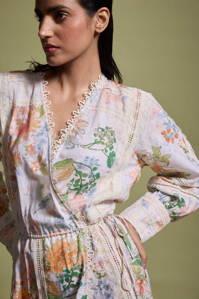 LACE LINEN WRAP DRESS - dash and dot dash and dot