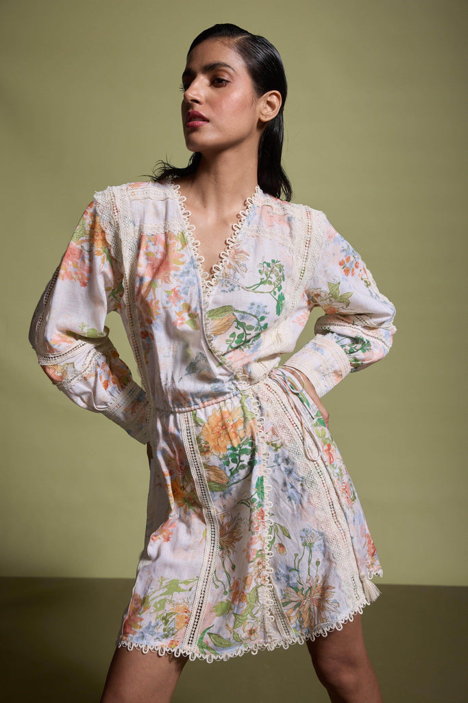 LACE LINEN WRAP DRESS - dash and dot dash and dot