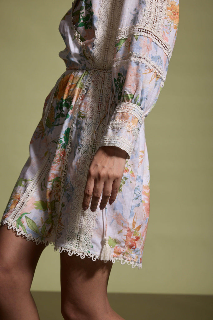 LACE LINEN WRAP DRESS - dash and dot dash and dot