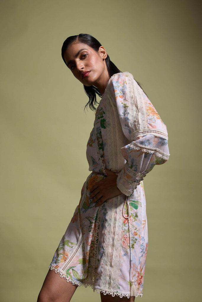 LACE LINEN WRAP DRESS - dash and dot dash and dot