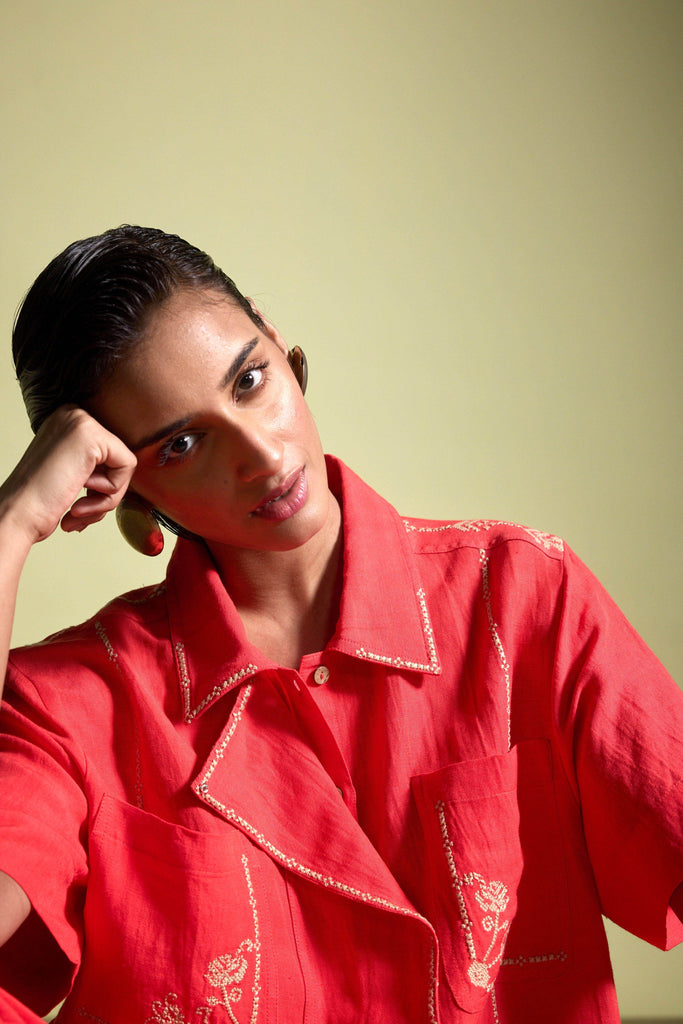 EMBROIDERED LINEN SET - dash and dot dash and dot