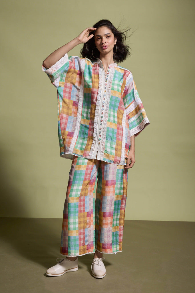 MULTICOLOUR CHECK AND LACE SET - dash and dot dash and dot