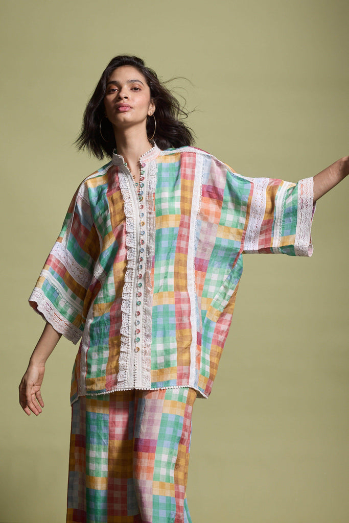 MULTICOLOUR CHECK AND LACE SET - dash and dot dash and dot