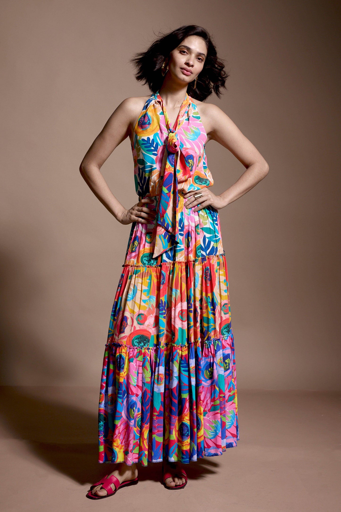 ABSTRACT FLORAL TIERED SKIRT SET - dash and dot