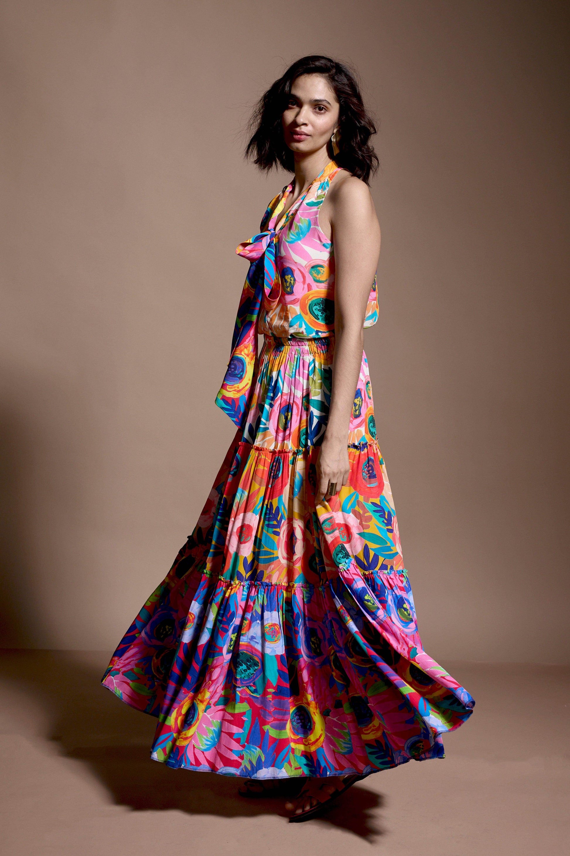 ABSTRACT FLORAL TIERED SKIRT SET - dash and dot