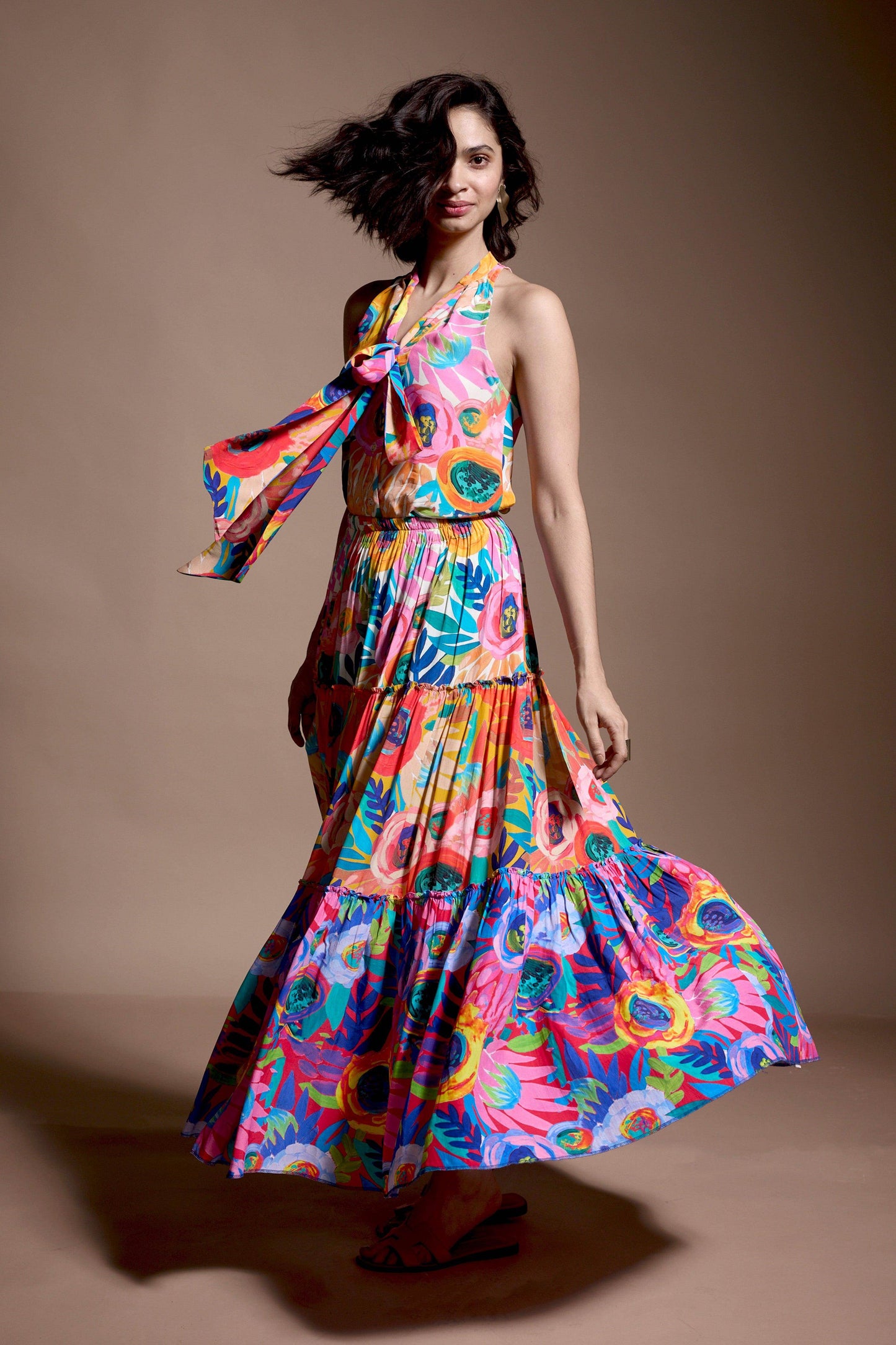 ABSTRACT FLORAL TIERED SKIRT SET - dash and dot