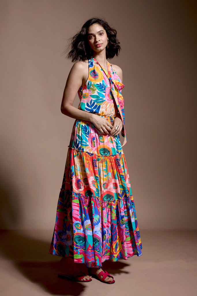 ABSTRACT FLORAL TIERED SKIRT SET - dash and dot dash and dot