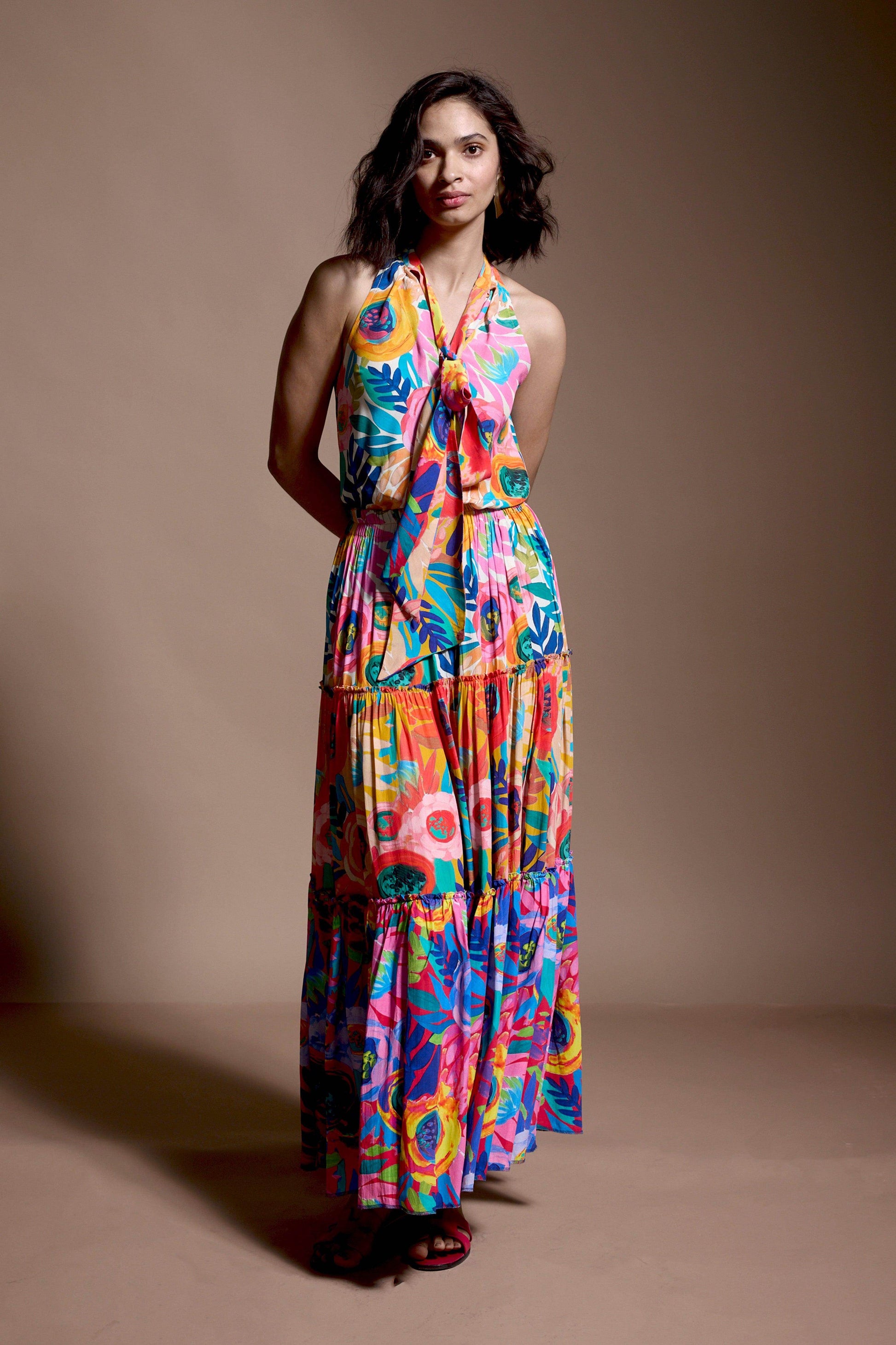 ABSTRACT FLORAL TIERED SKIRT SET - dash and dot