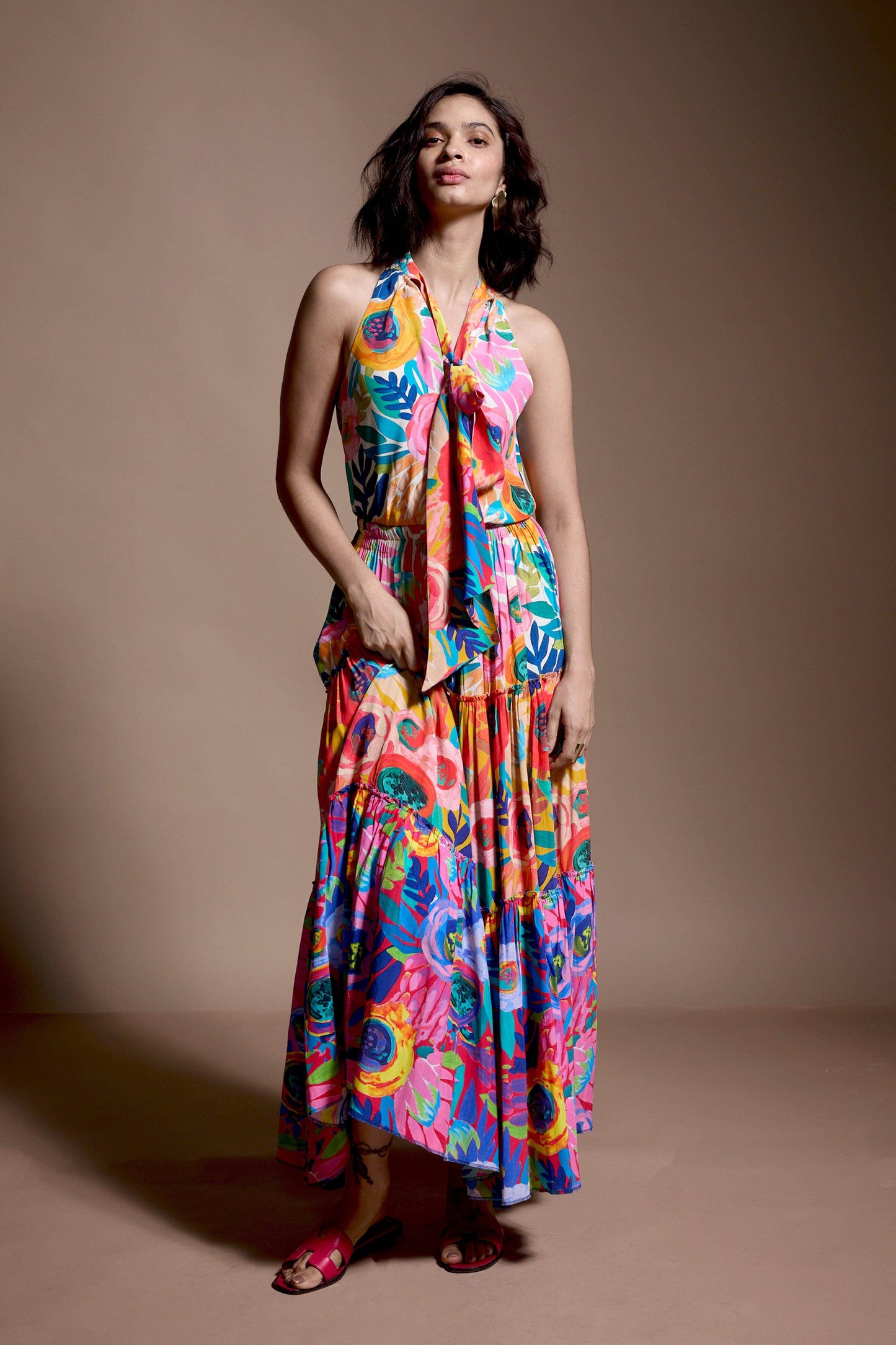 ABSTRACT FLORAL TIERED SKIRT SET - dash and dot