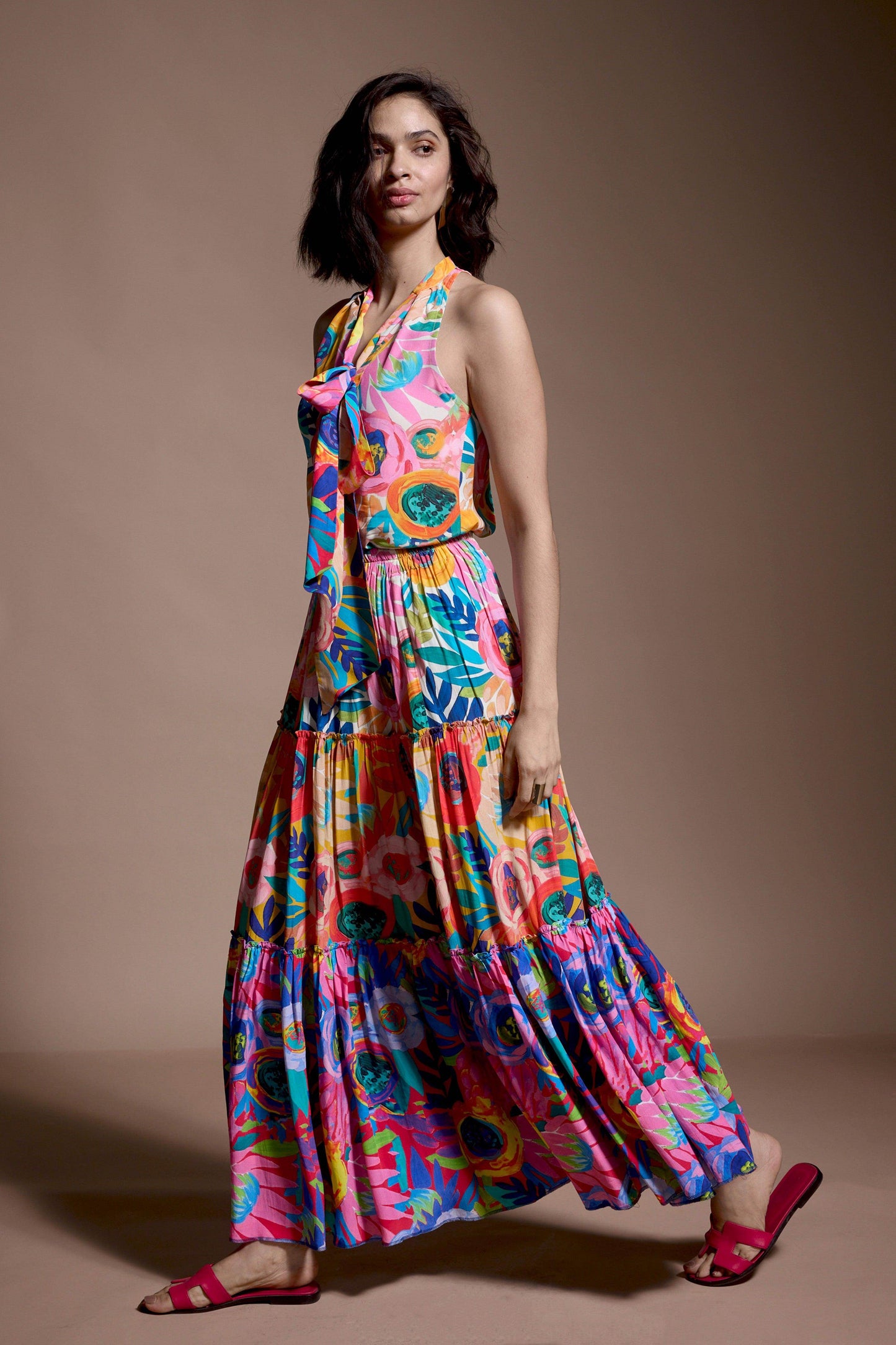 ABSTRACT FLORAL TIERED SKIRT SET - dash and dot