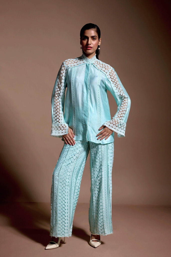 MINT BLUE LACE TOP - dash and dot dash and dot