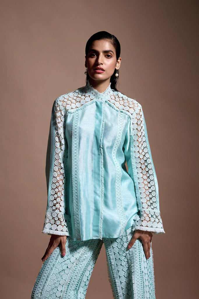 MINT BLUE LACE TOP - dash and dot dash and dot