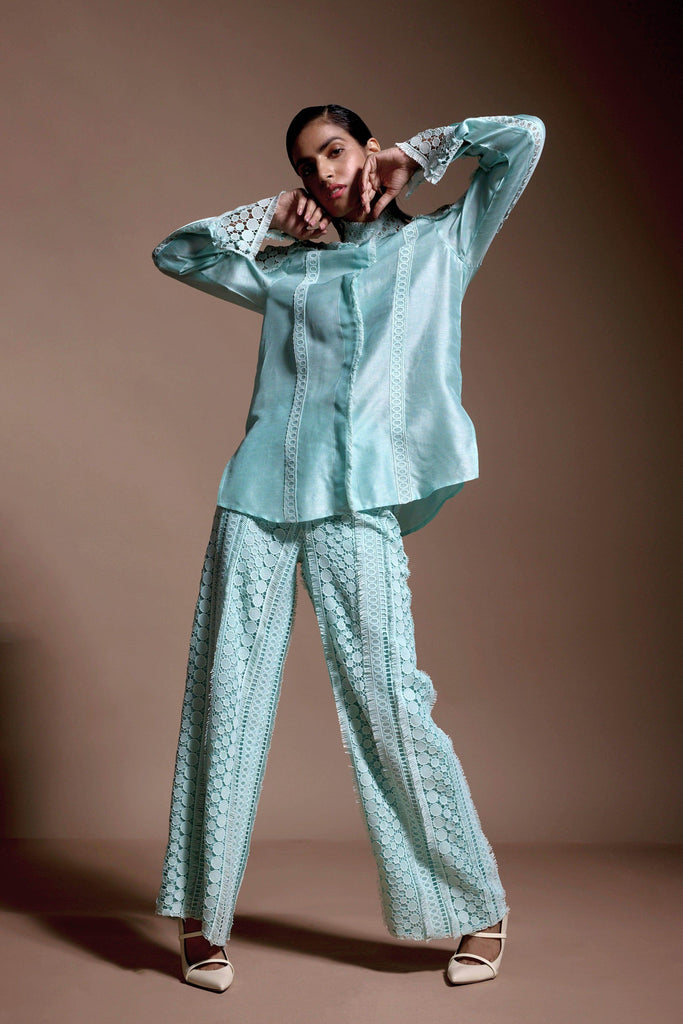 MINT BLUE LACE TOP - dash and dot dash and dot