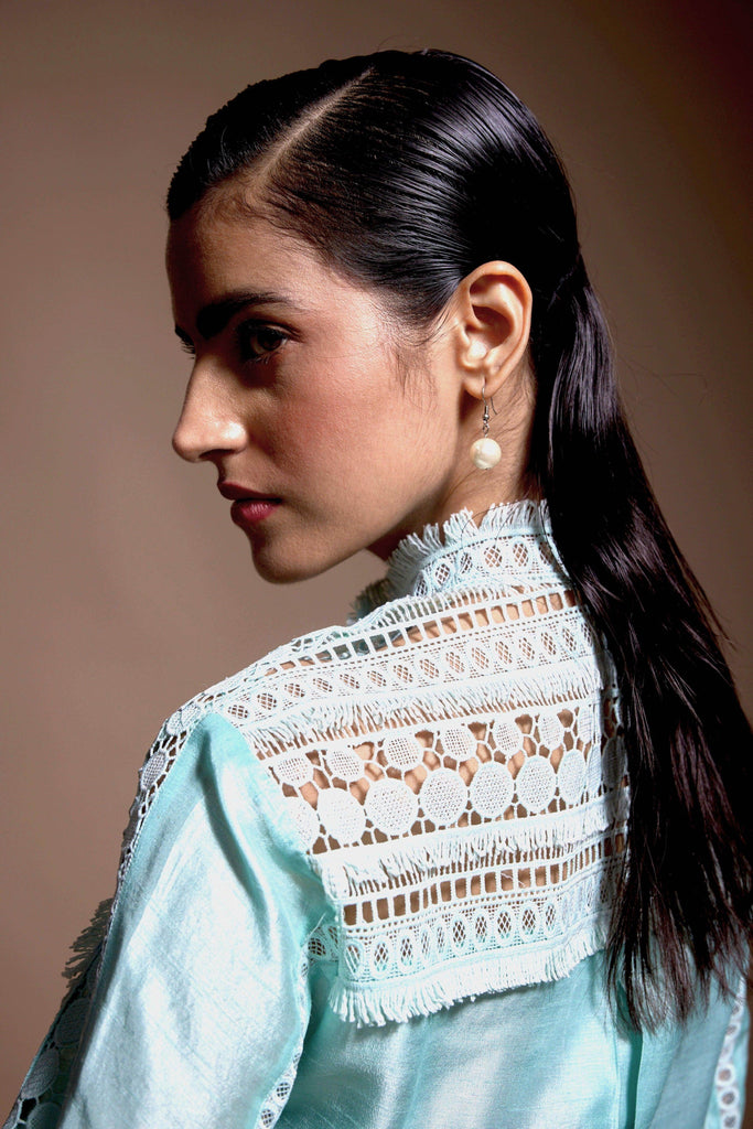 MINT BLUE LACE TOP - dash and dot dash and dot