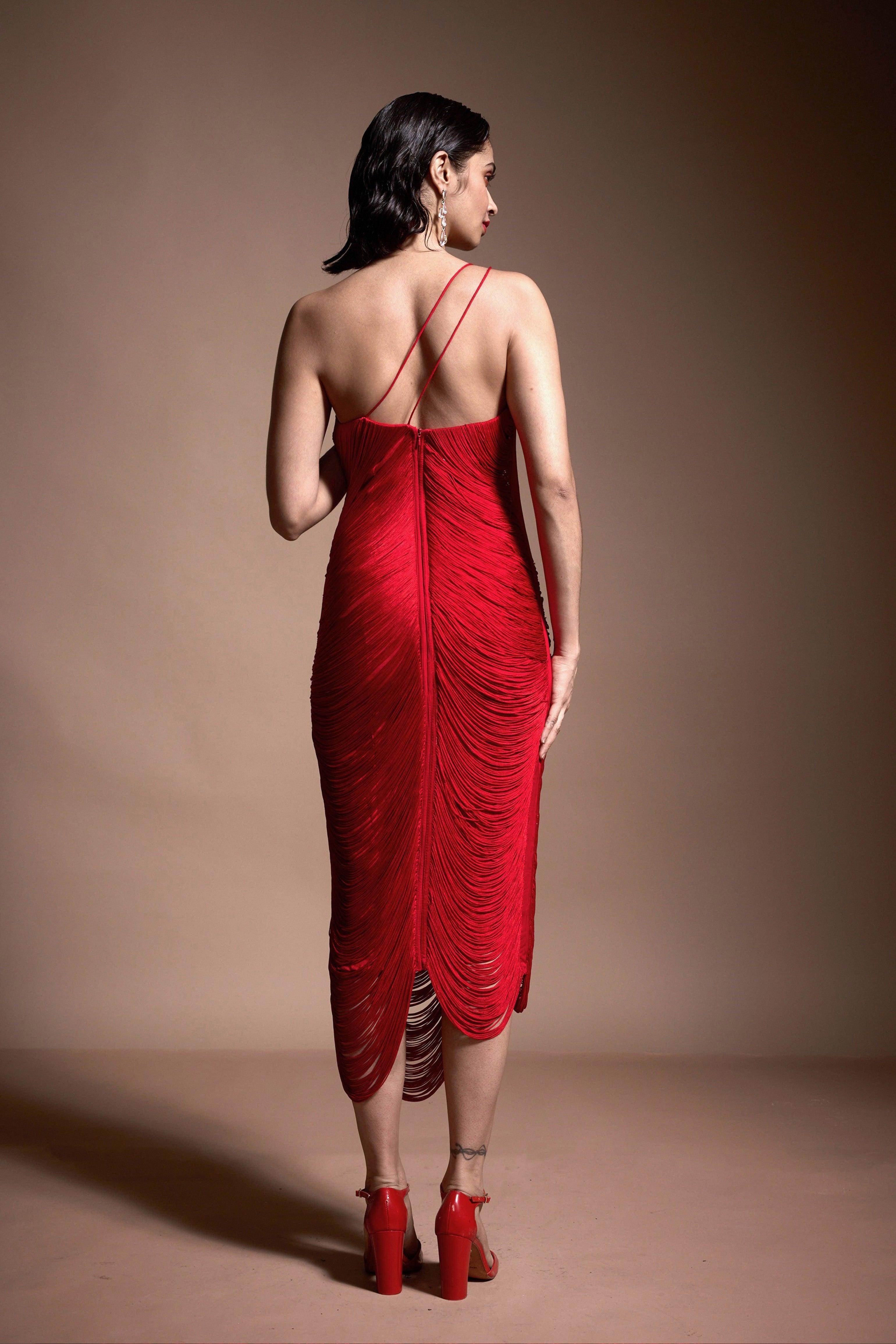 RED FRINGE DRESS - L / Red RED FRINGE DRESS - L / Red