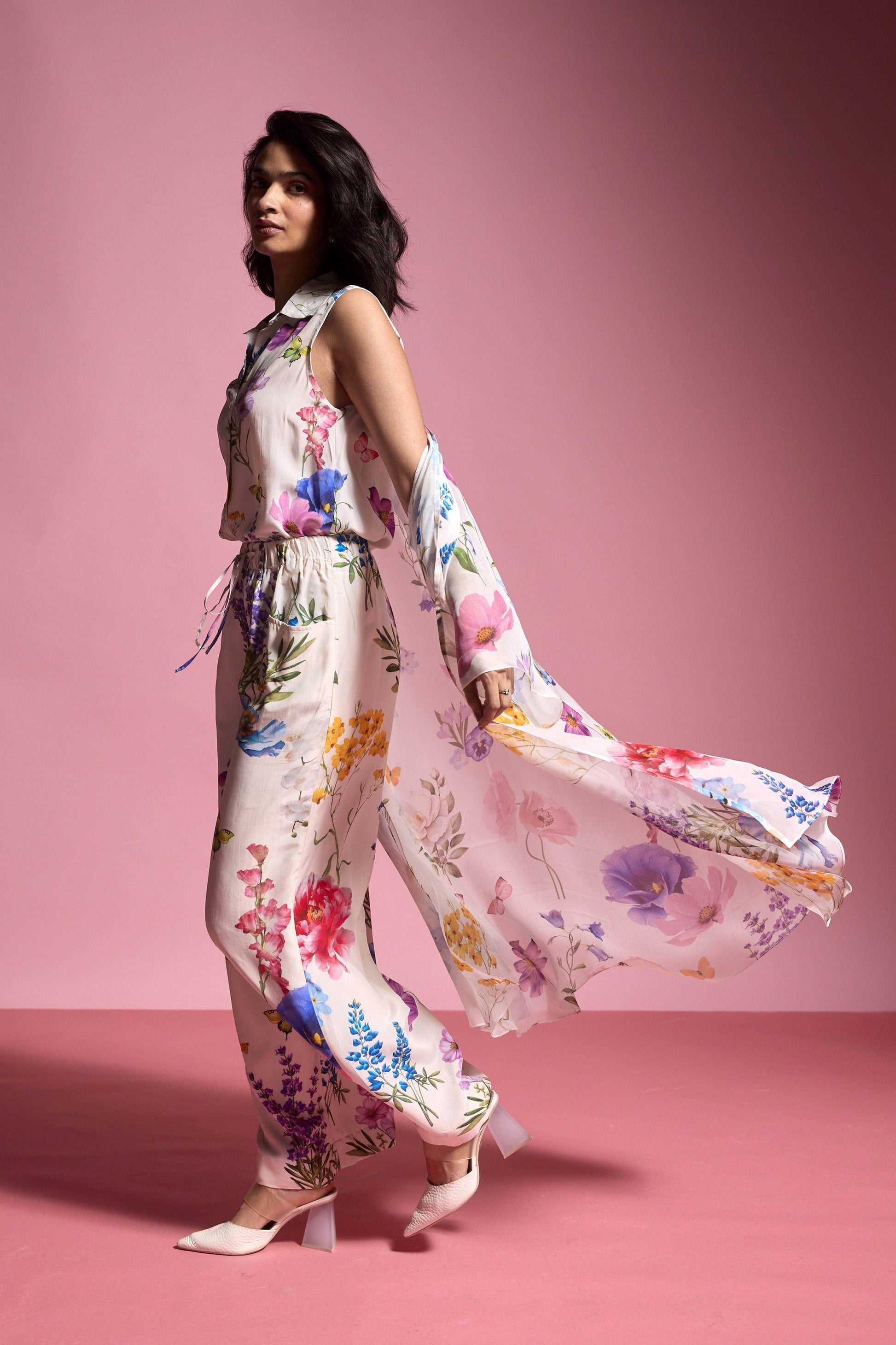 SLEEVELESS FLORAL PANT SET - dash and dot