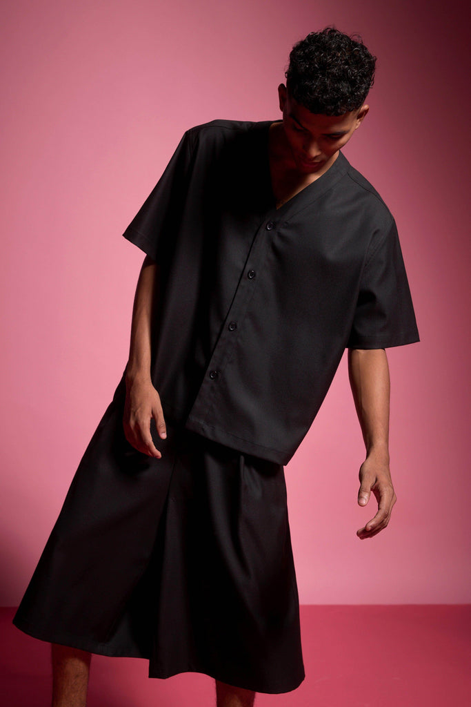 PLEATED LONG SHORTS - dash and dot dash and dot