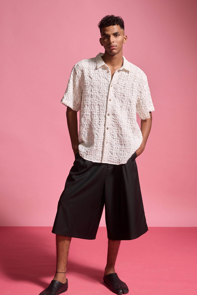 IRREGULAR PINTUCK HALF SLEEVE SHIRT - dash and dot dash and dot