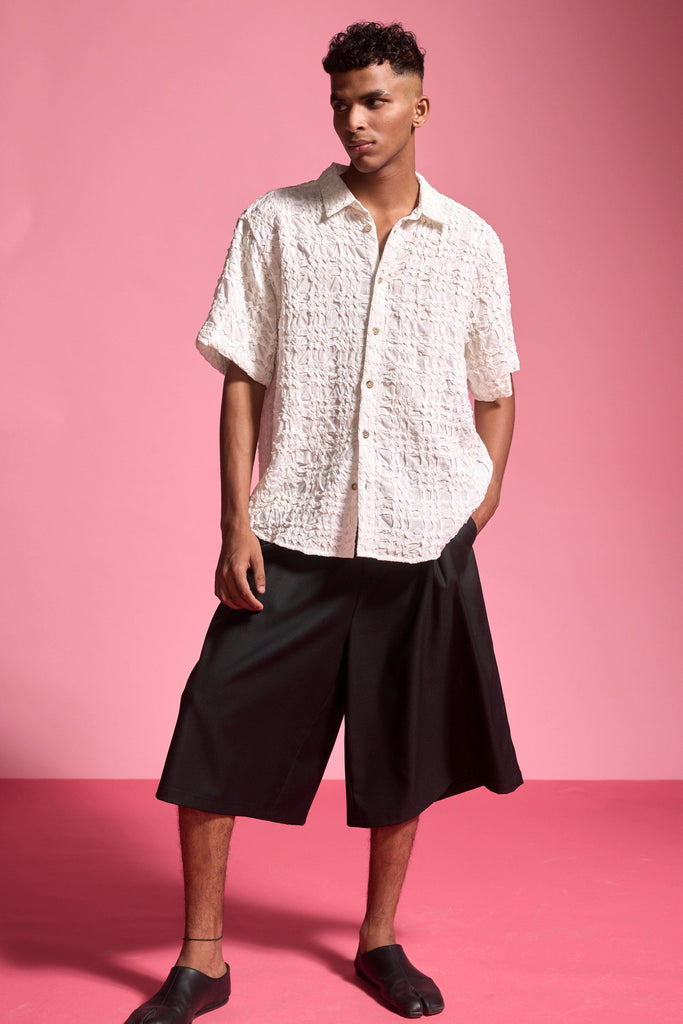 IRREGULAR PINTUCK HALF SLEEVE SHIRT - dash and dot dash and dot