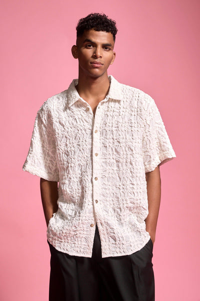 IRREGULAR PINTUCK HALF SLEEVE SHIRT - dash and dot