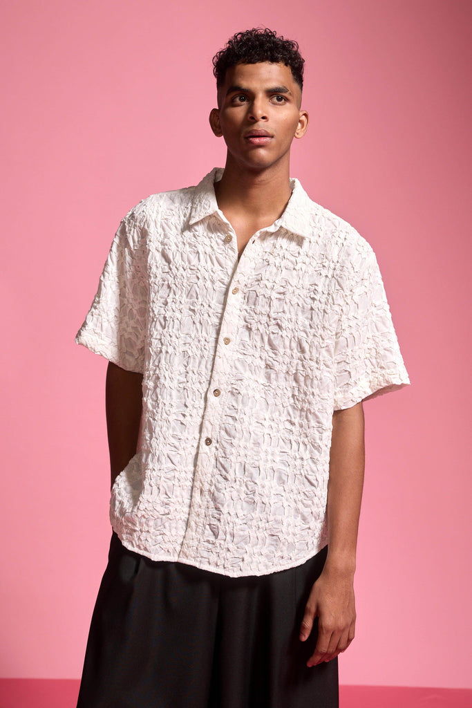 IRREGULAR PINTUCK HALF SLEEVE SHIRT - dash and dot dash and dot