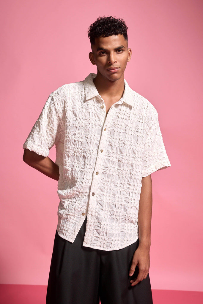 IRREGULAR PINTUCK HALF SLEEVE SHIRT - dash and dot dash and dot