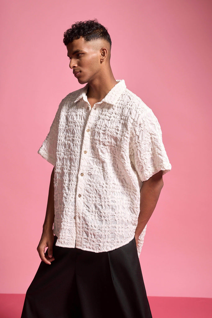 IRREGULAR PINTUCK HALF SLEEVE SHIRT - dash and dot dash and dot