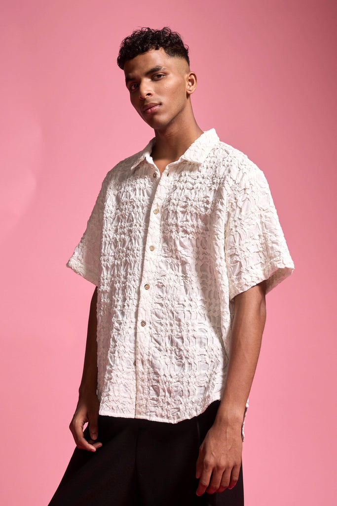 IRREGULAR PINTUCK HALF SLEEVE SHIRT - dash and dot dash and dot