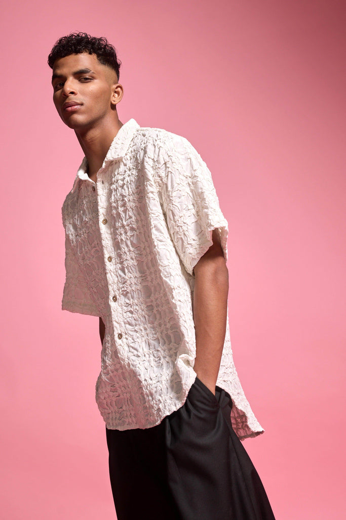 IRREGULAR PINTUCK HALF SLEEVE SHIRT - dash and dot dash and dot