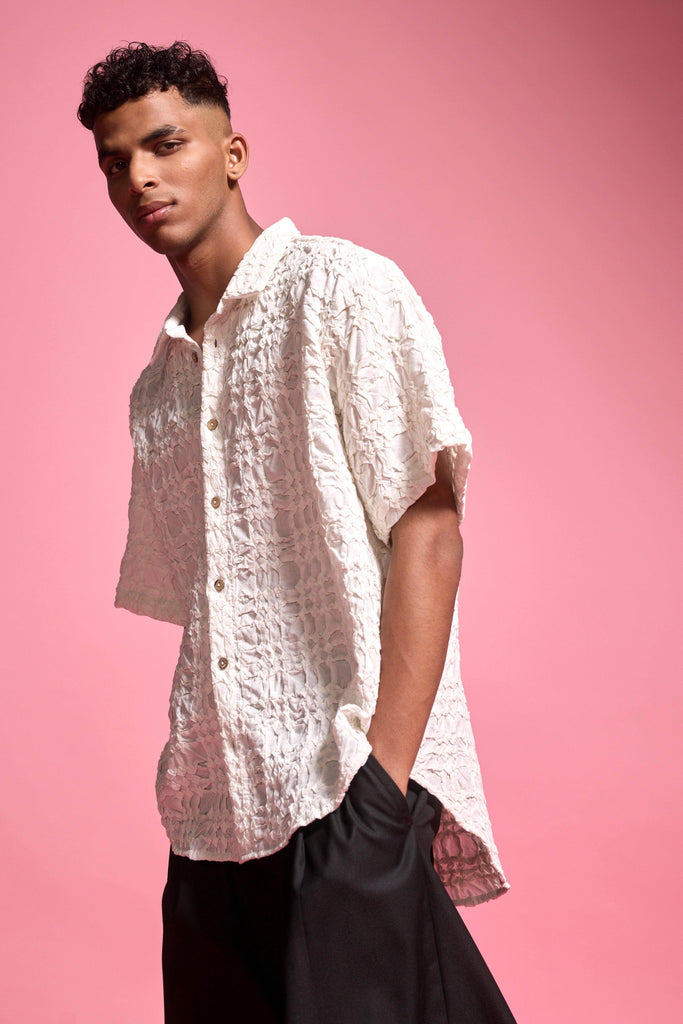 IRREGULAR PINTUCK HALF SLEEVE SHIRT - dash and dot dash and dot