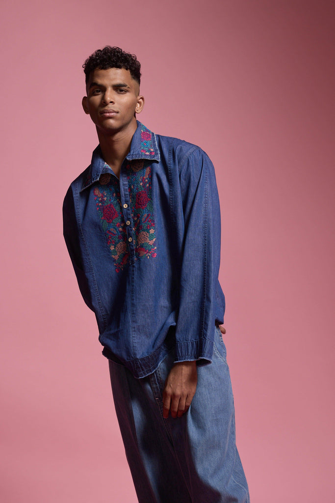 DENIM POPOVER SHIRT - dash and dot dash and dot