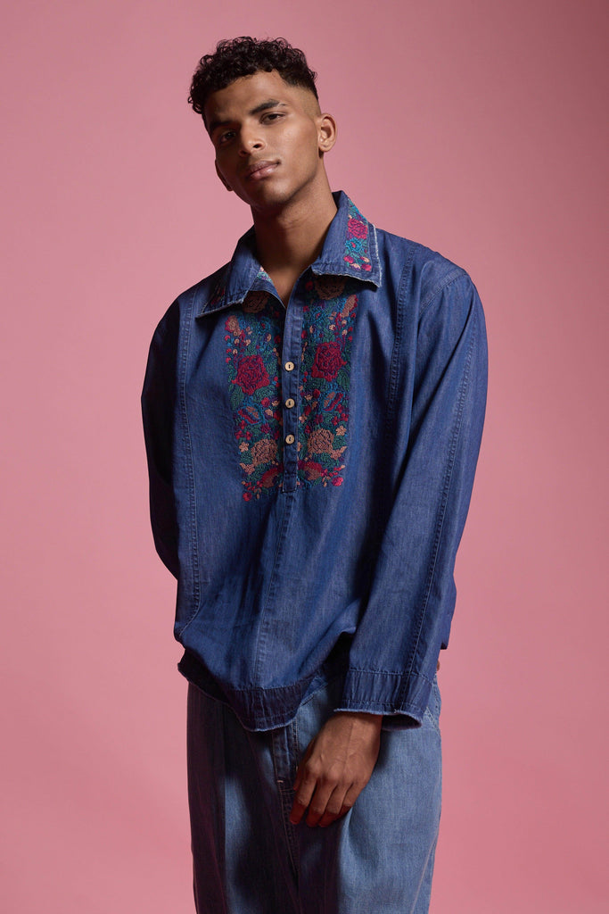 DENIM POPOVER SHIRT - dash and dot dash and dot